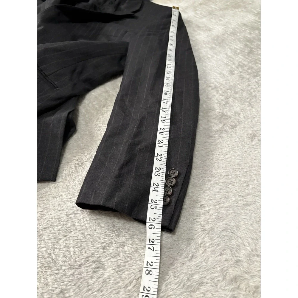 Lauren Ralph Lauren Men's Black Striped Wool Blazer Jacket Size 46L‎ 2 Button